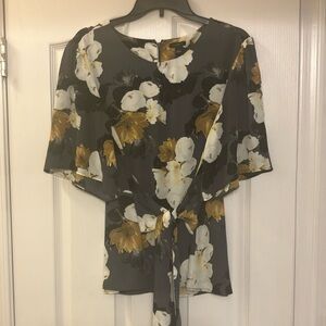 Ann Taylor Floral Women's Top - Black Gold Cream Large